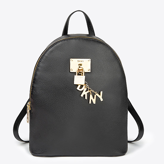Черный кожаный рюкзак Elissa среднего размера с фирменным брелоком  DKNY