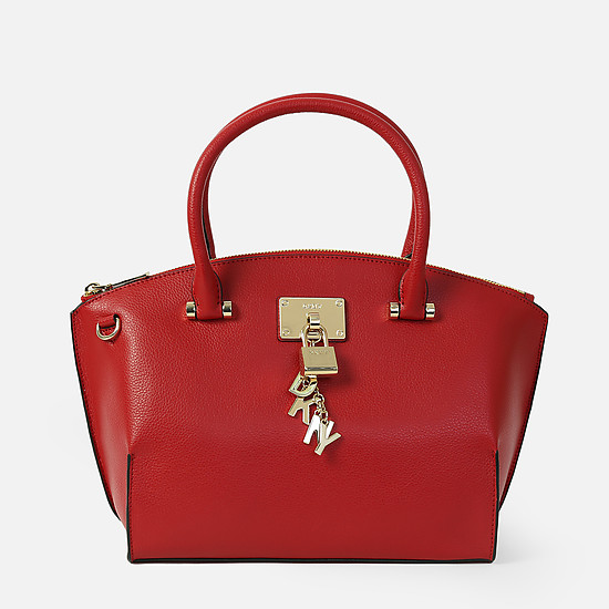 Красная кожаная сумка-тоут Elissa с брендовой золотистой фурнитурой  DKNY