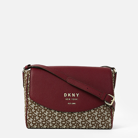 Комбинированная сумка кросс-боди Noho из бордовой кожи и текстиля  DKNY