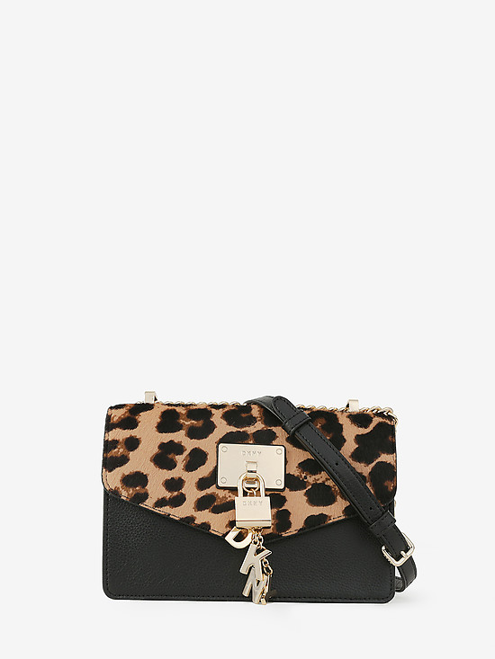 Сумочка кросс-боди конверт Elissa из черной кожи и меха пони под леопарда  DKNY