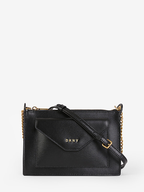 Черная кожаная мини сумочка кросс-боди с кармашком в форме конверта  DKNY