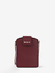 Микро-сумочка из бордовой кожи с ремешком на шею  DKNY