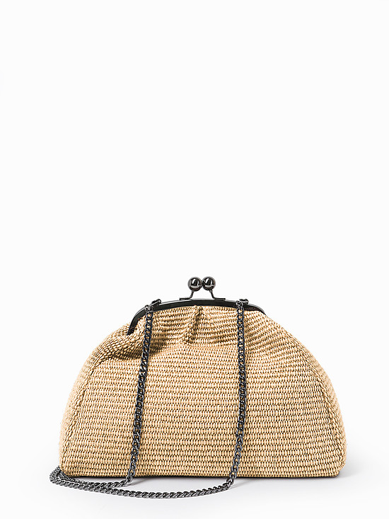 Бежевая сумочка кросс-боди в виде ридикюля из плетеной соломки рафии  BE NICE