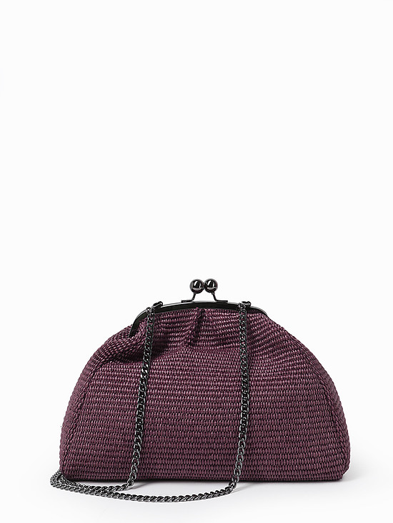 Темно-бордовая сумочка кросс-боди в виде ридикюля из плетеной соломки рафии  BE NICE