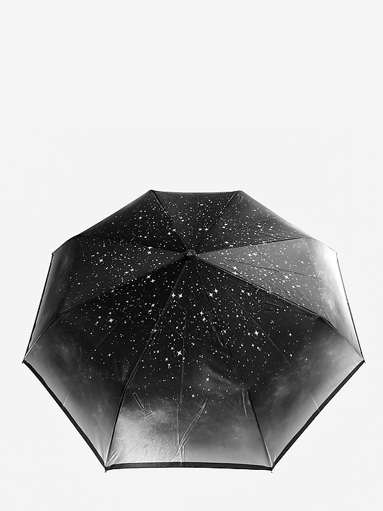 Черный зонт-автомат с принтом звезд  Fabretti