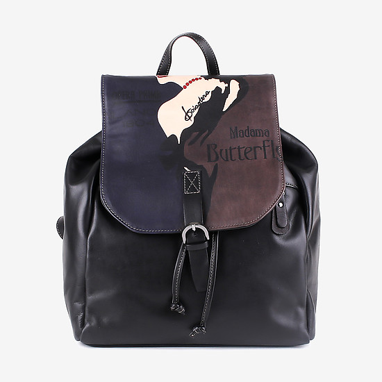 Черный кожаный рюкзак среднего размера с ручной росписью  Baiadera