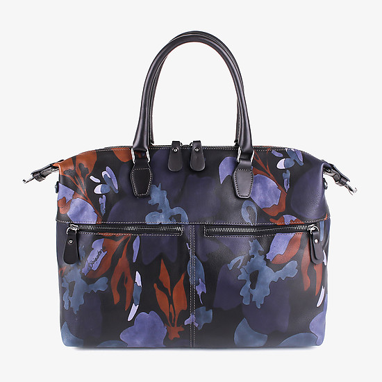 Синяя кожаная сумка среднего размера с ручной росписью  Baiadera