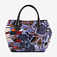 Синяя кожаная сумка-тоут среднего размера с ручной цветочной росписью  Baiadera