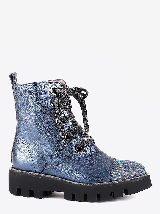 Синие кожаные ботинки на шнуровке  Pertini