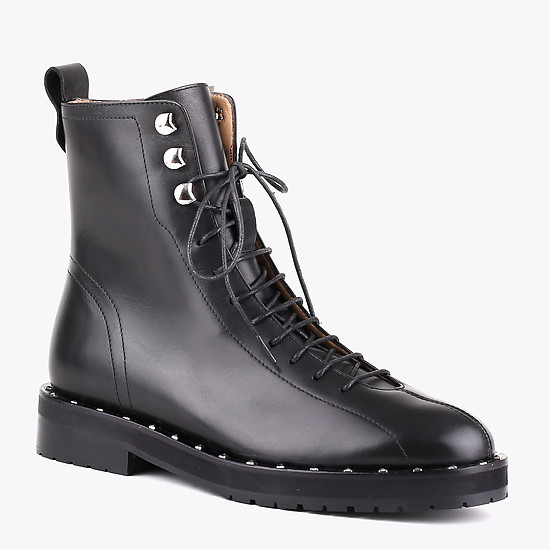 Высокие ботинки в армейском стиле черного цвета из натуральной гладкой кожи  Poletto