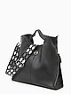 Элегантная сумка из мелкозернистой кожи черного цвета с текстильным ремнем  Folle