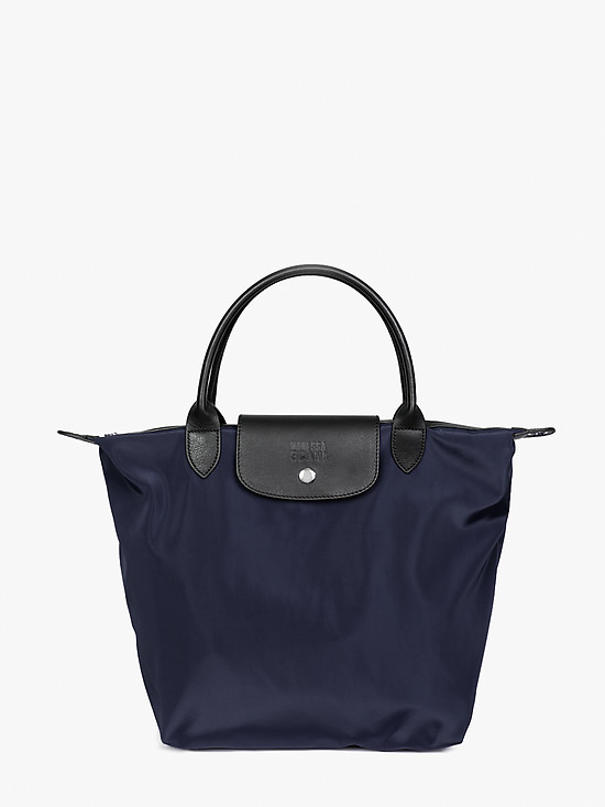Темно-синяя объёмная сумка из нейлона с кожаными вставками  Vanessa Scani