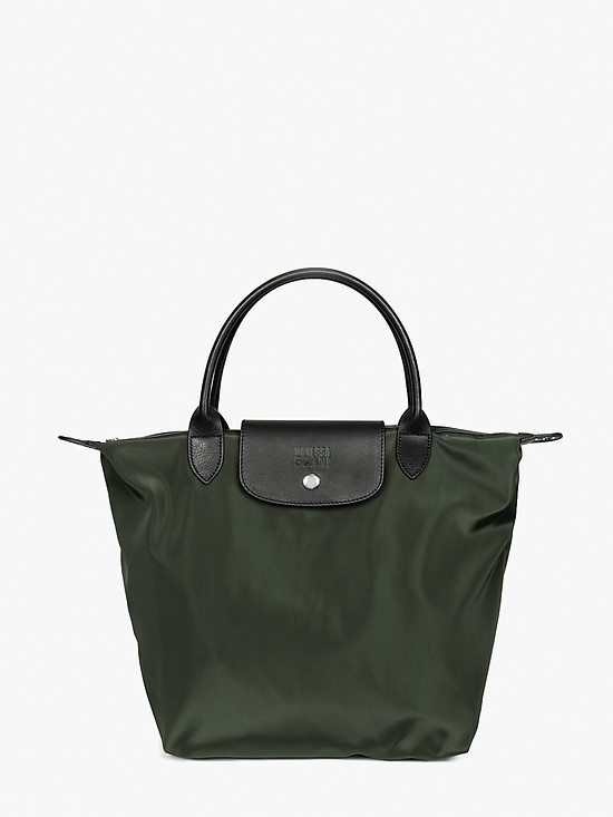 Темно-оливковая объёмная сумка из нейлона с кожаными вставками  Vanessa Scani