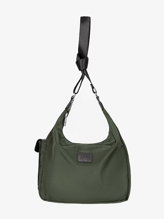 Легкая текстильная сумка-хобо темно-оливкового оттенка  Vanessa Scani