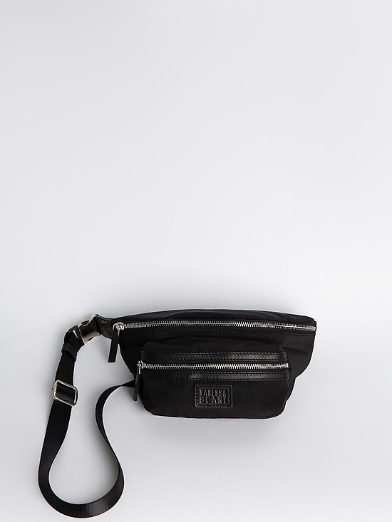 Черная поясная сумка из нейлона с кожаными вставками  Vanessa Scani