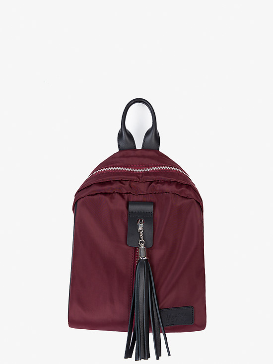 Бордовый небольшой рюкзак из нейлона с кожаной кисточкой  Vanessa Scani