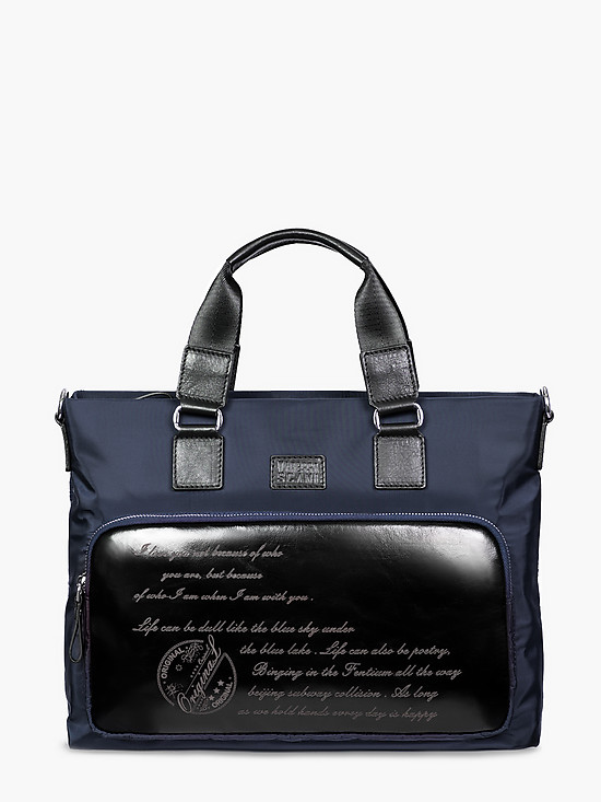 Синяя сумка-тоут из нейлона с кожаными вставками  Vanessa Scani