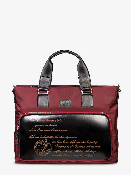 Бордовая сумка-тоут из нейлона с кожаными вставками  Vanessa Scani