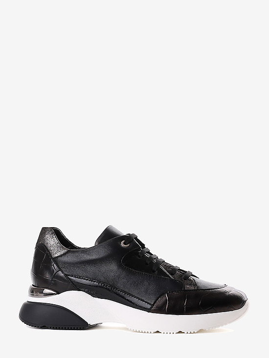 Черные кроссовки со вставками из кожи под крокодила  Donna Soft