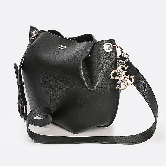 Черная сумка-бочонок Digital из экокожи с двумя ремешками  Guess