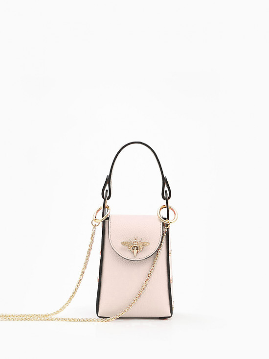 Бледно-бежевая сумочка для телефона из плотной кожи с декорированным мотыльком  Folle
