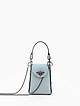 Бледно-голубая сумочка для телефона из плотной кожи с декорированным мотыльком  Folle