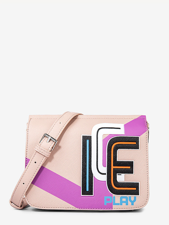 Нежно-розовая сумочка кросс-боди из экокожи сафьяно с принтом  ICE PLAY
