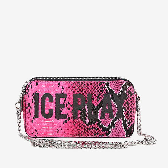 Ярко-розовая сумочка кросс-боди из экокожи с тиснением под питона и принтом  ICE PLAY