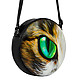 Круглая сумочка из натуральной кожи с оригинальным рисунком кошки, нанесенным вручную  A.X.Bag