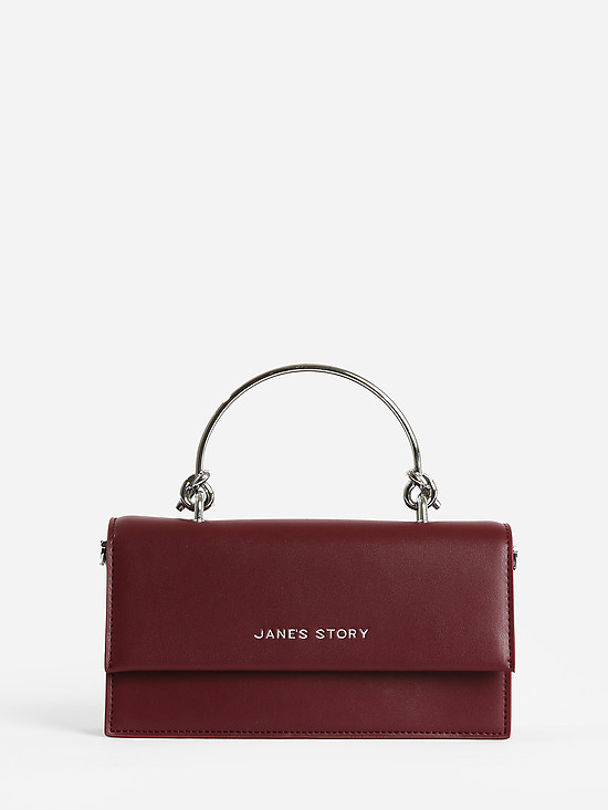Бордовая кожаная мини-сумочка с фигурной ручкой  Jane's Story