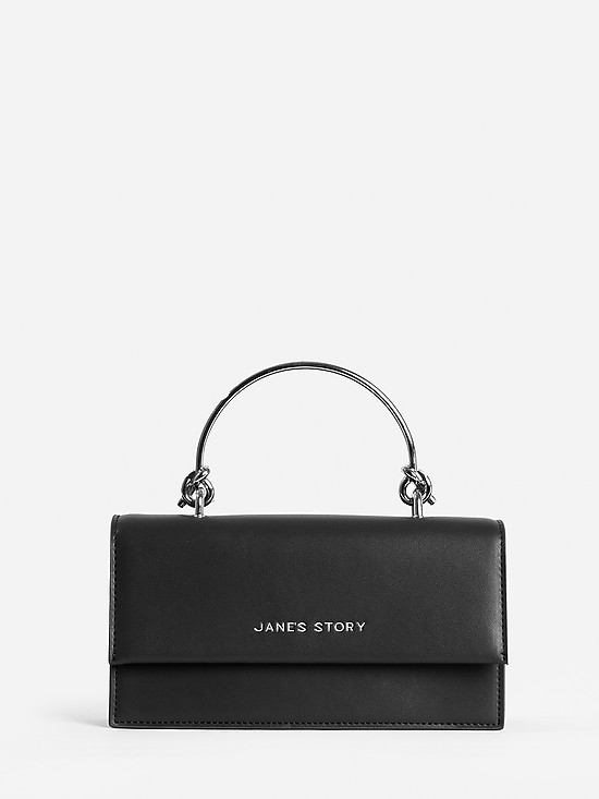 Черная кожаная мини-сумочка с фигурной ручкой  Jane's Story
