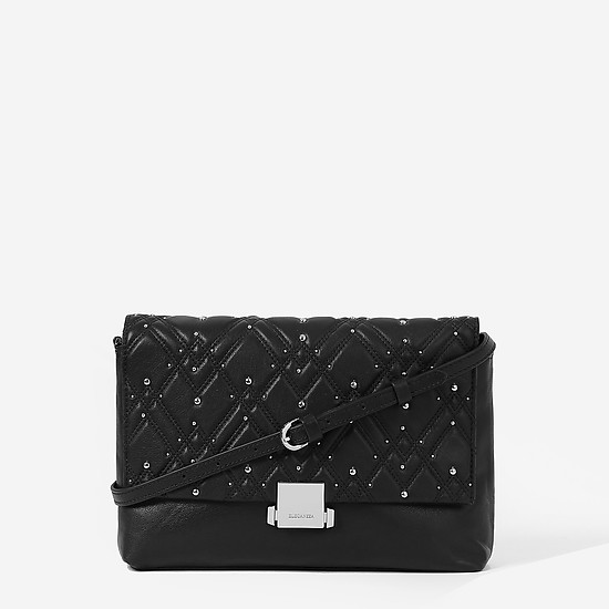 Черная кожаная сумочка кросс-боди со стеганым клапаном и съемным наплечным ремешком  Eleganzza