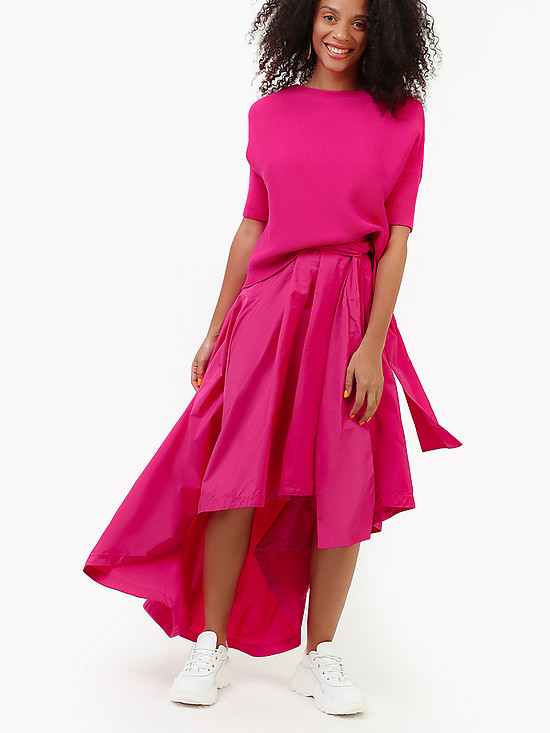 Асимметричная юбка с широким поясом в цвете фуксии Z304_230_230 fuchsia  BLUKEY