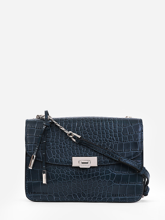 Синяя сумочка кросс-боди из кожи под крокодила с ремешком на цепочке  Eleganzza