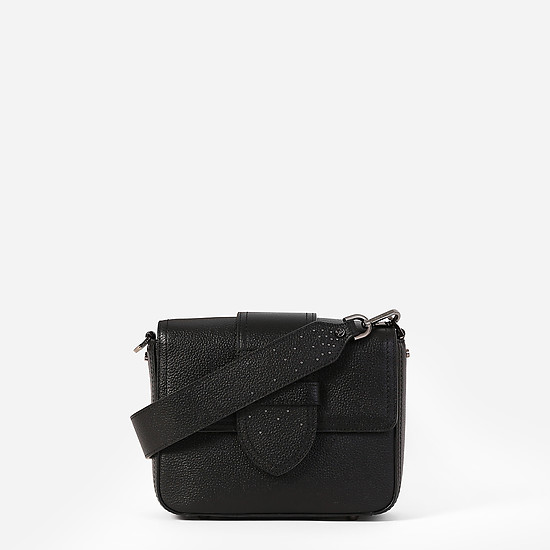 Небольшая сумка-флап из черной кожи с комплектом из двух ремней  Eleganzza