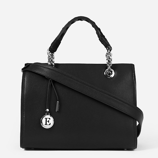 Черная классическая сумка из натуральной кожи с ручками на цепочках  Eleganzza