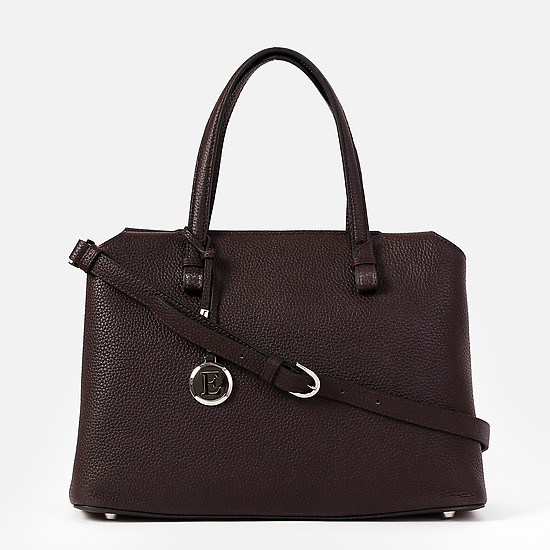 Классическая сумка-тоут из натуральной кожи темно-сливового оттенка  Eleganzza