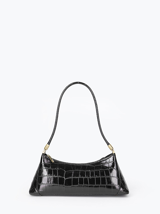 Мини сумка-багет в ретро-стиле из черной кожи под крокодила  BE NICE