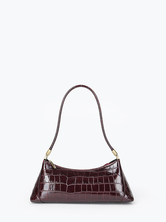 Темно-бордовая мини сумка-багет в ретро-стиле из кожи под крокодила  BE NICE
