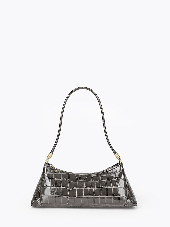 Мини сумка-багет в ретро-стиле из серой кожи под крокодила  BE NICE