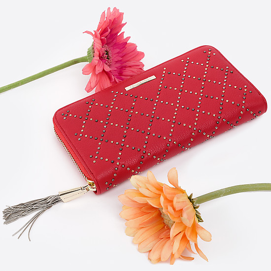 Красный бумажник из натуральной кожи с заклепками  Alessandro Beato