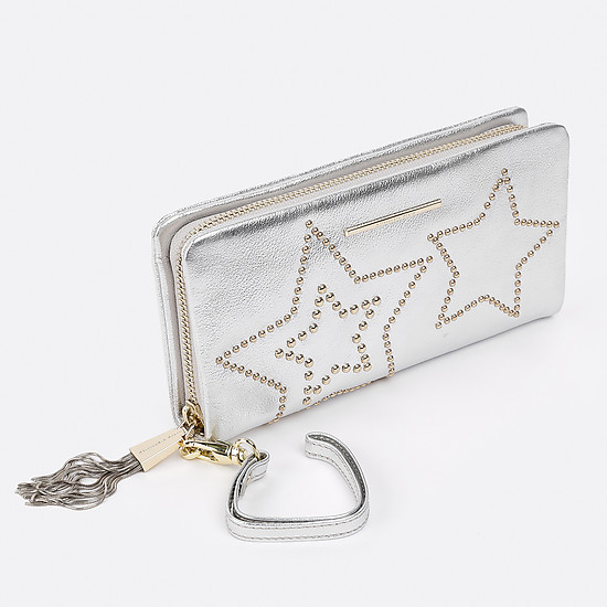 Серебристый бумажник из мягкой кожи с декором в виде звезд  Alessandro Beato