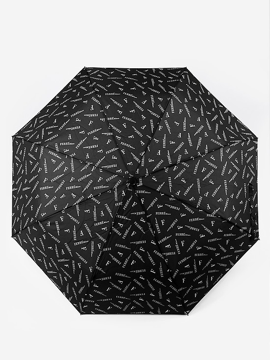 Черный зонт автомат с брендовым принтом  Gianfranco Ferre