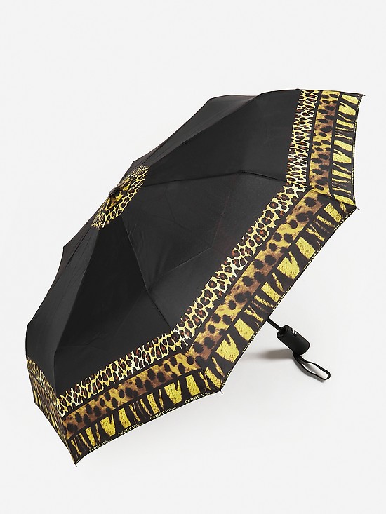 Черный зонт автомат с леопардовым принтом  Gianfranco Ferre