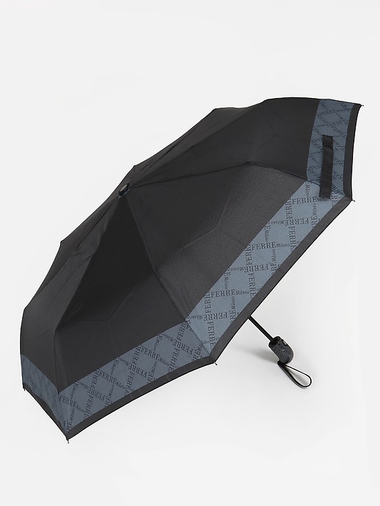 Черный зонт автомат с серым принтом логотипа  Gianfranco Ferre